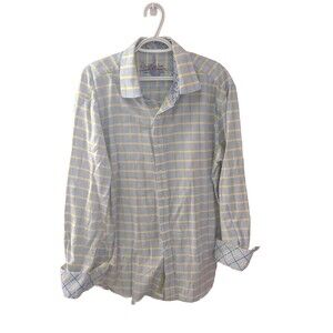 Robert Graham Shirt Men's 2X Blue/Yellow Plaid Long Sleeve Button Up Flip Cuff
